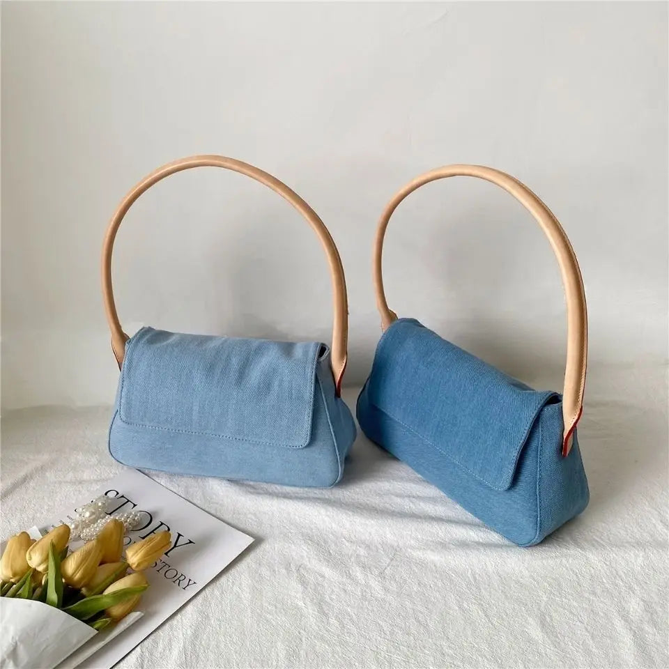 Vintage Denim Shoulder Bag for Women Girls Small Tote Purse Handbags