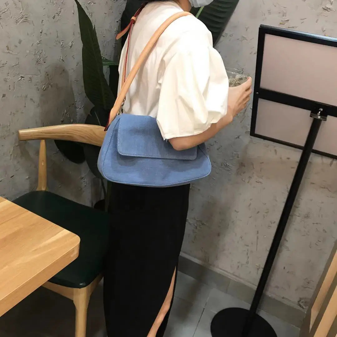 Vintage Denim Shoulder Bag for Women Girls Small Tote Purse Handbags