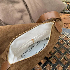 Vintage Faux Suede Shoulder Bag Crossbody Tote Purse Handbag