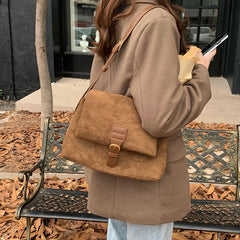 Vintage Faux Suede Shoulder Bag Crossbody Tote Purse Handbag