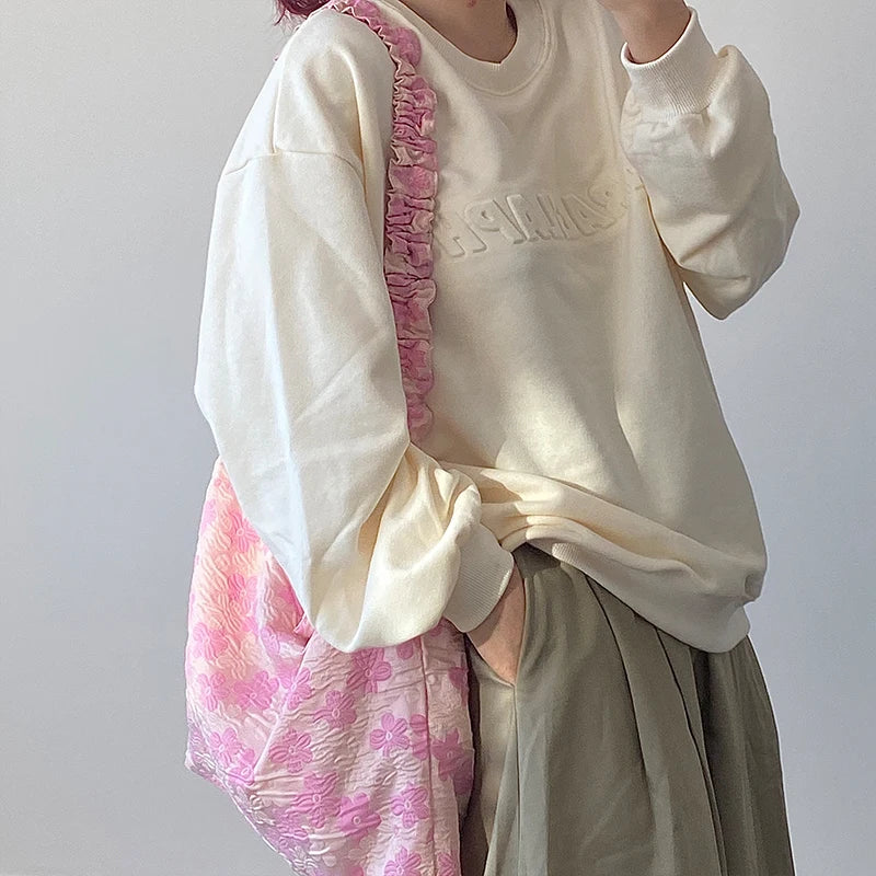Vintage Women's Pink Flower Jacquard Fold Messenger Bag
