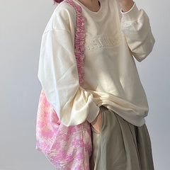 Vintage Women's Pink Flower Jacquard Fold Messenger Bag