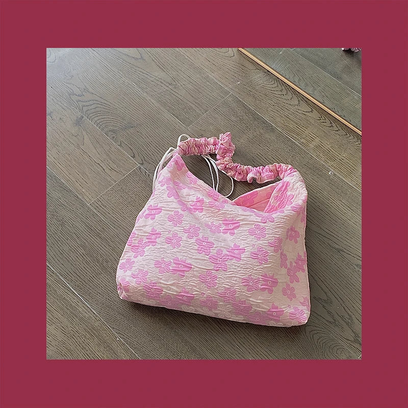 Vintage Women's Pink Flower Jacquard Fold Messenger Bag