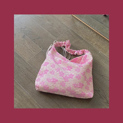 Vintage Women's Pink Flower Jacquard Fold Messenger Bag