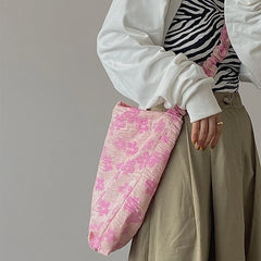 Vintage Women's Pink Flower Jacquard Fold Messenger Bag