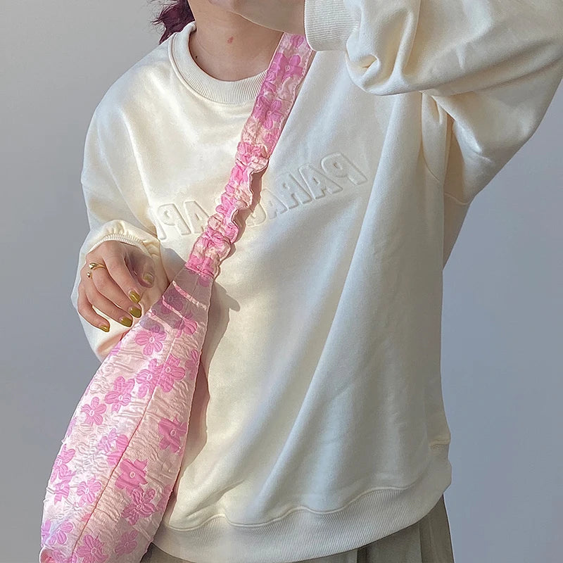 Vintage Women's Pink Flower Jacquard Fold Messenger Bag