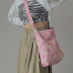 Vintage Women's Pink Flower Jacquard Fold Messenger Bag