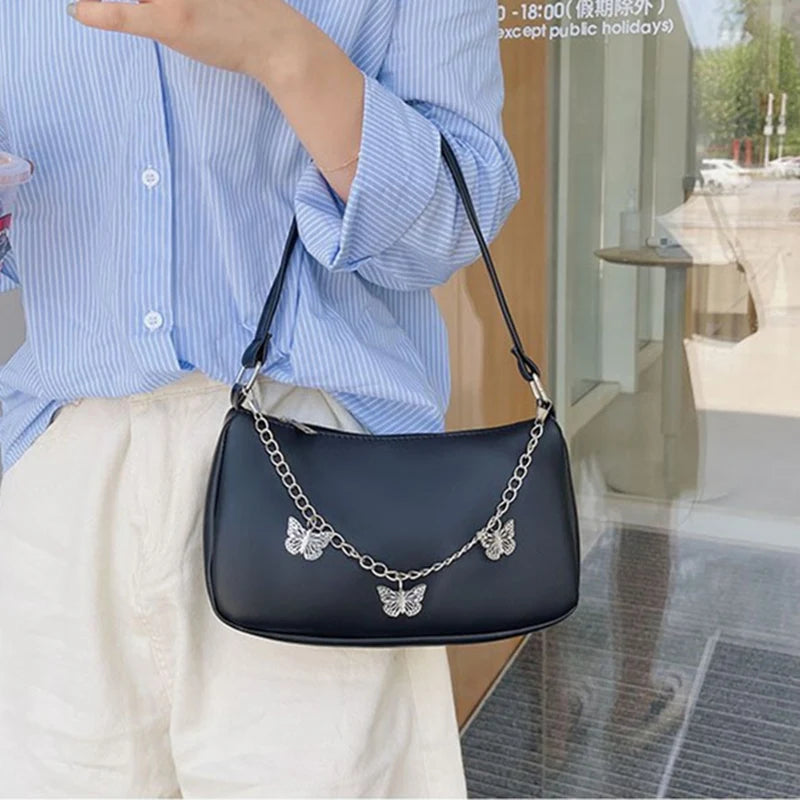 Vintage Women's Underarm Shoulder Bag Soft Pu Chain Hobo Bags For Ladies