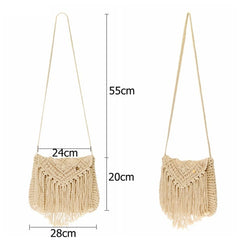 Vintage Women's Zipper Woven Tassel Crossbody Shoulder Bag