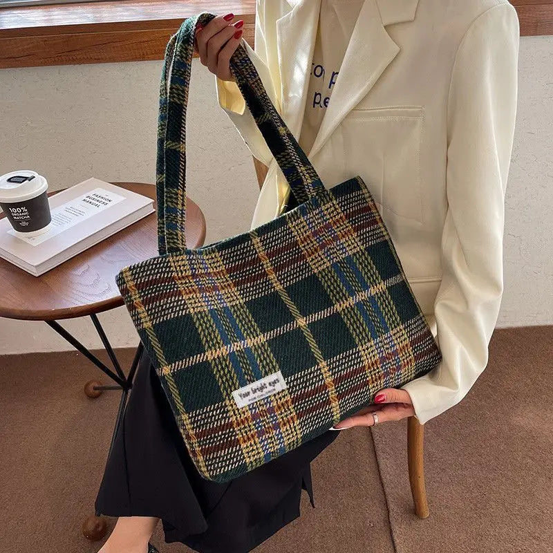 Vintage Woolen Shoulder Bags Women Winter Underarm Totes Mori-girl