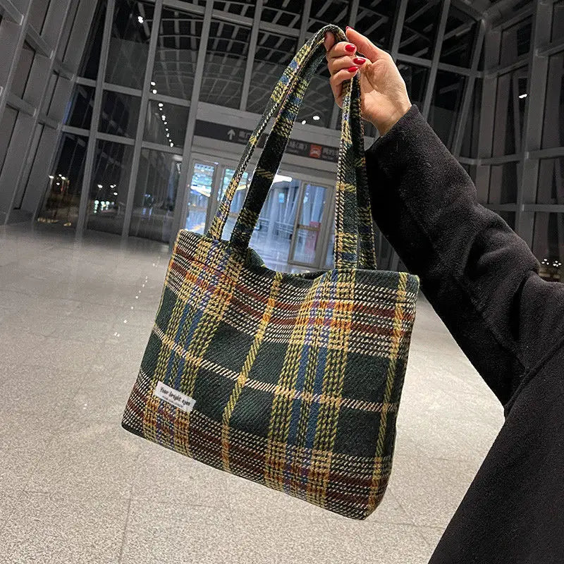 Vintage Woolen Shoulder Bags Women Winter Underarm Totes Mori-girl