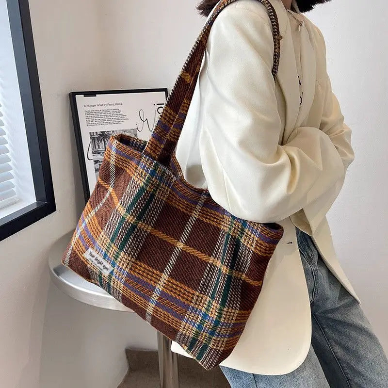 Vintage Woolen Shoulder Bags Women Winter Underarm Totes Mori-girl