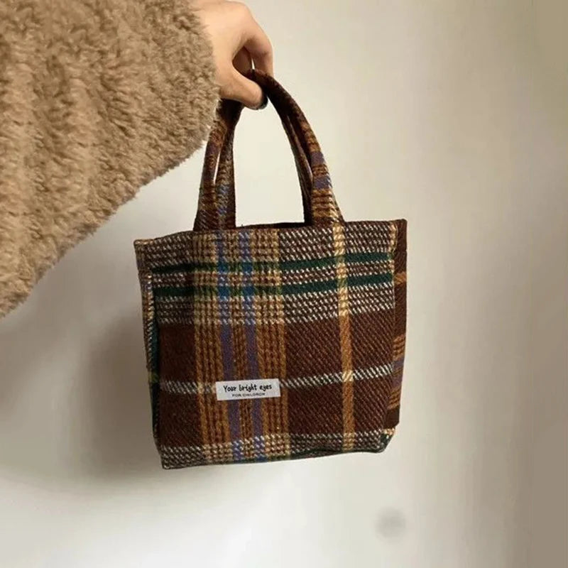 Vintage Woolen Shoulder Bags Women Winter Underarm Totes Mori-girl