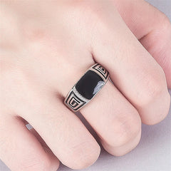 Vintage Enamel Carved Men's Ring Silver Masculine Jewelry