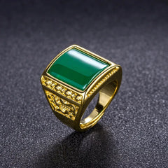 Vintage Green Jade Gemstone Bague Ring for Men Tone Band Agate B