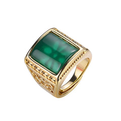 Vintage Green Jade Gemstone Bague Ring for Men Tone Band Agate B