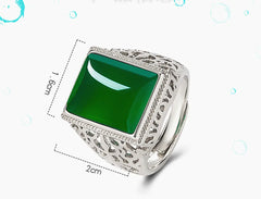 Vintage Green Jade Gemstone Ring for Men Silver Jewelry