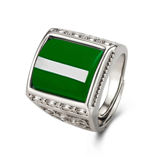 Vintage Square Green Jade Emerald Gemstone Ring for Men