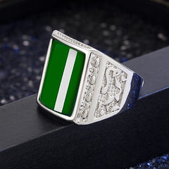 Vintage Square Green Jade Emerald Gemstone Ring for Men