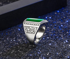 Vintage Square Green Jade Emerald Gemstone Ring for Men