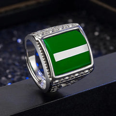 Vintage Square Green Jade Emerald Gemstone Ring for Men