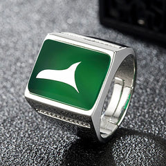 Vintage Green Jade Gemstone Silver Ring with Zircon Diamonds