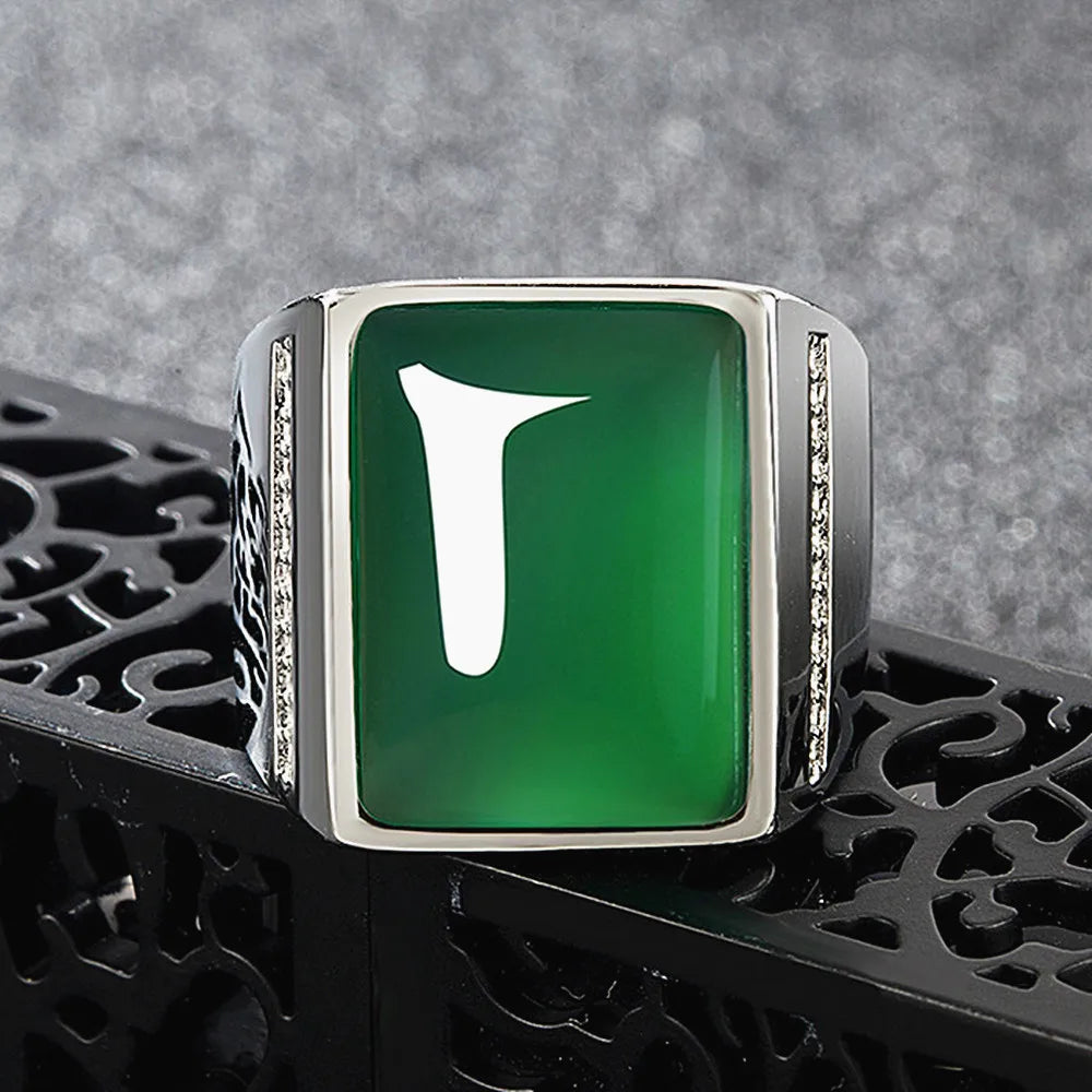Vintage Green Jade Gemstone Silver Ring with Zircon Diamonds