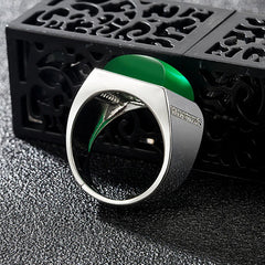 Vintage Green Jade Gemstone Silver Ring with Zircon Diamonds
