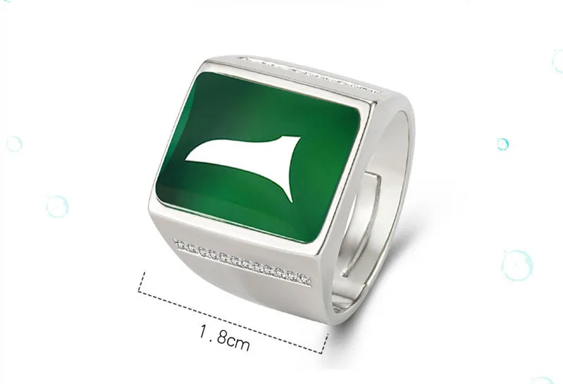 Vintage Green Jade Gemstone Silver Ring with Zircon Diamonds