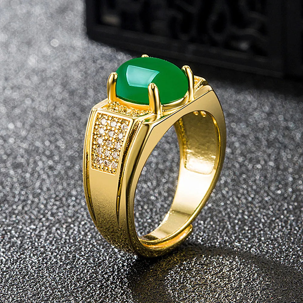 Vintage Green Jade Emerald Gemstones Ring Men Jewelry Dubai