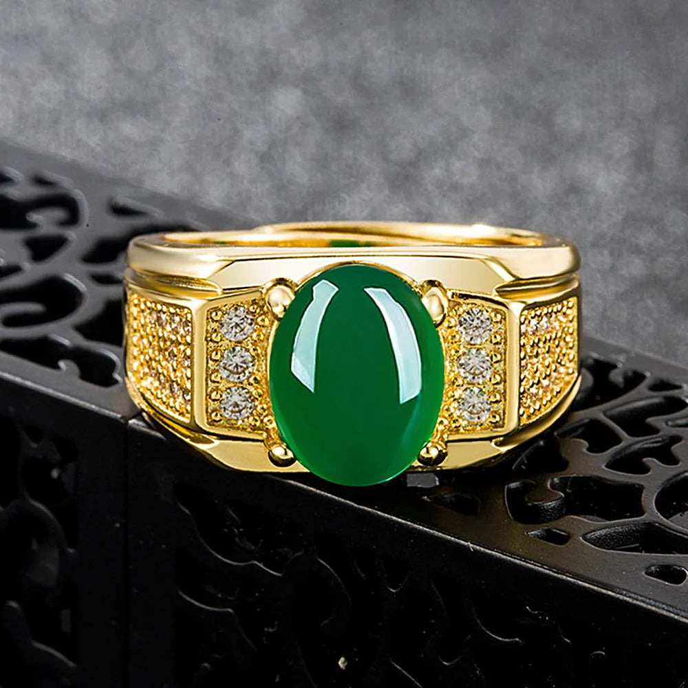 Vintage Green Jade Emerald Gemstones Ring Men Jewelry Dubai