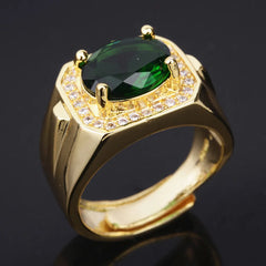 Vintage Green Emerald Zircon Diamond Ring 14k Men's Jewelry