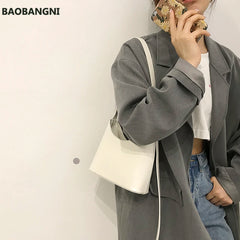 Vintage Mini Bucket Women Shoulder Bag PU Leather Crossbody Bag