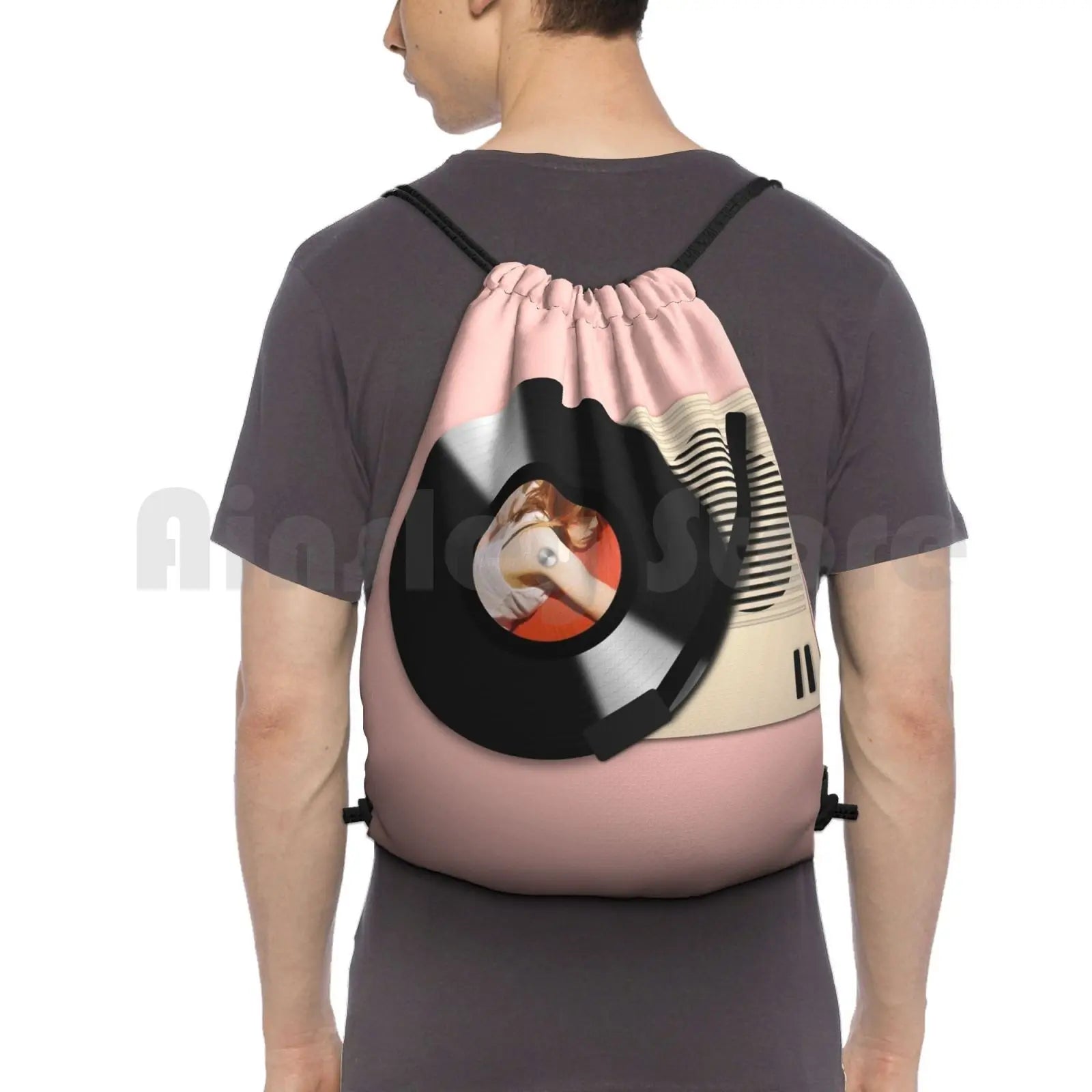 Vinyl Records Player Backpack Drawstring Bag Riding Climbing Gym Bag