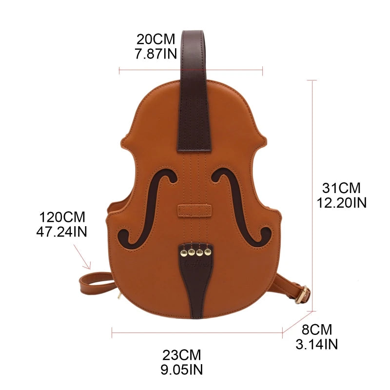 Violin Shape PU Leather Backpack School Handbag for Teen Girl
