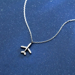 925 Silver CZ Airplane Pendant Necklace for Women