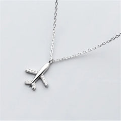 925 Silver CZ Airplane Pendant Necklace for Women