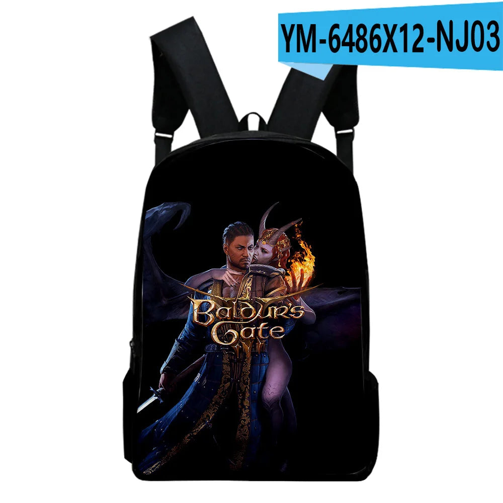 WAWNI Baldur's Gate Zipper Bag 3D Print School Backpack