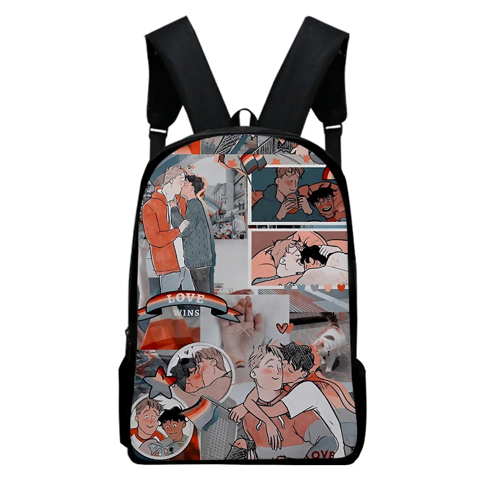 WAWNI Heartstopper Zipper Bag Harajuku Rucksack Anime Printed Students Backpack