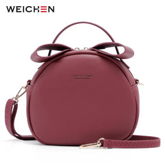WEICHEN Round Handbag Women Geometrical Ladies Shoulder Bag Soft Leather Female