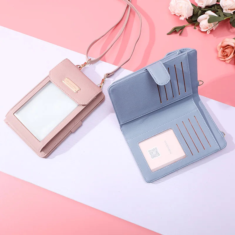 Transparent Touchable Cell Phone Pocket Shoulder Bags For Women Ladies