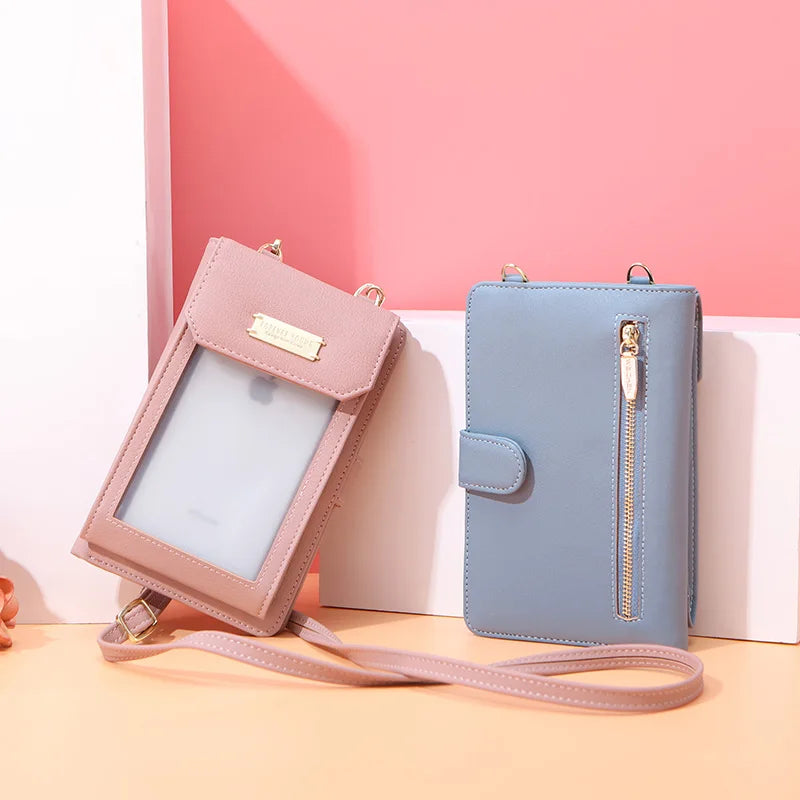 Transparent Touchable Cell Phone Pocket Shoulder Bags For Women Ladies