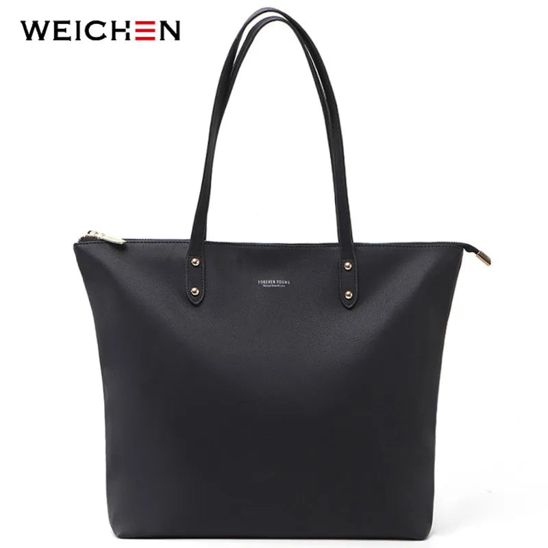 WEICHEN Women Big Handbag Soft Leather Ladies Totes Top-Handle Shoulder Bag