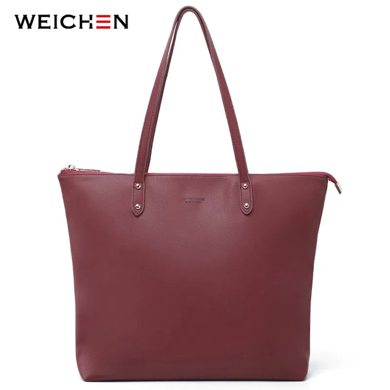 WEICHEN Women Big Handbag Soft Leather Ladies Totes Top-Handle Shoulder Bag