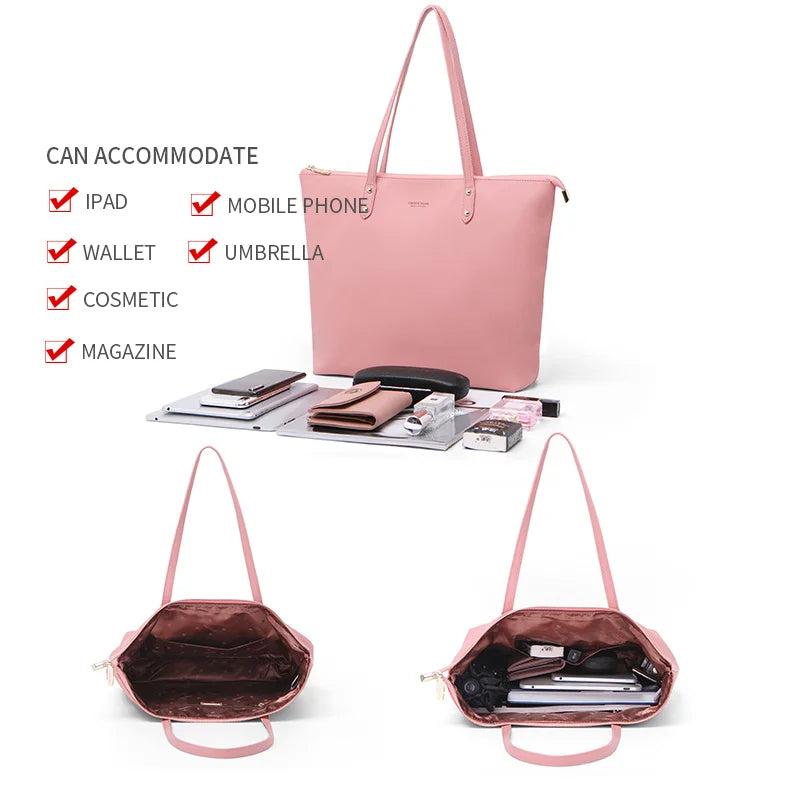 WEICHEN Women Big Handbag Soft Leather Ladies Totes Top-Handle Shoulder Bag