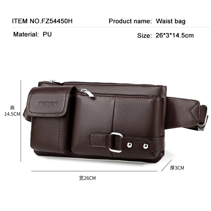 WEIXIER PU Men's Waist Bags Leather Male Fanny Pack Money Belt Bag