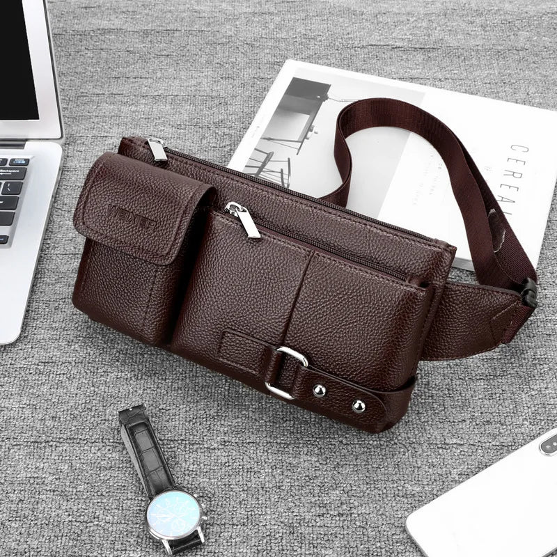 WEIXIER PU Men's Waist Bags Leather Male Fanny Pack Money Belt Bag
