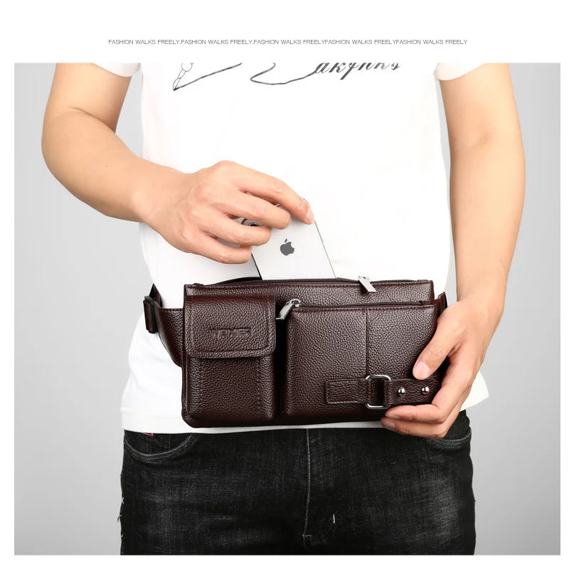 WEIXIER PU Men's Waist Bags Leather Male Fanny Pack Money Belt Bag