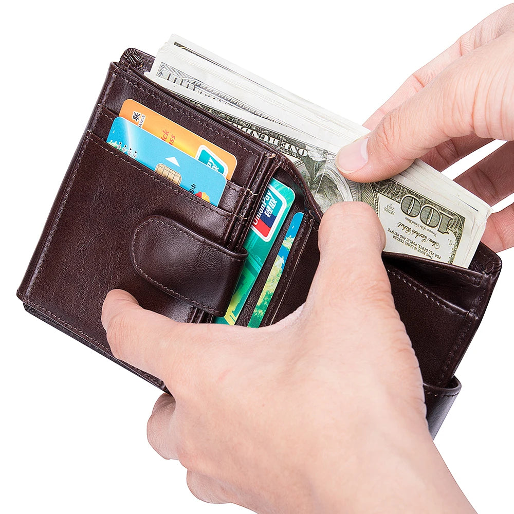 Oil Wax Leather Men's Wallet Card Holder Coin Purse Slim Wallets for Men