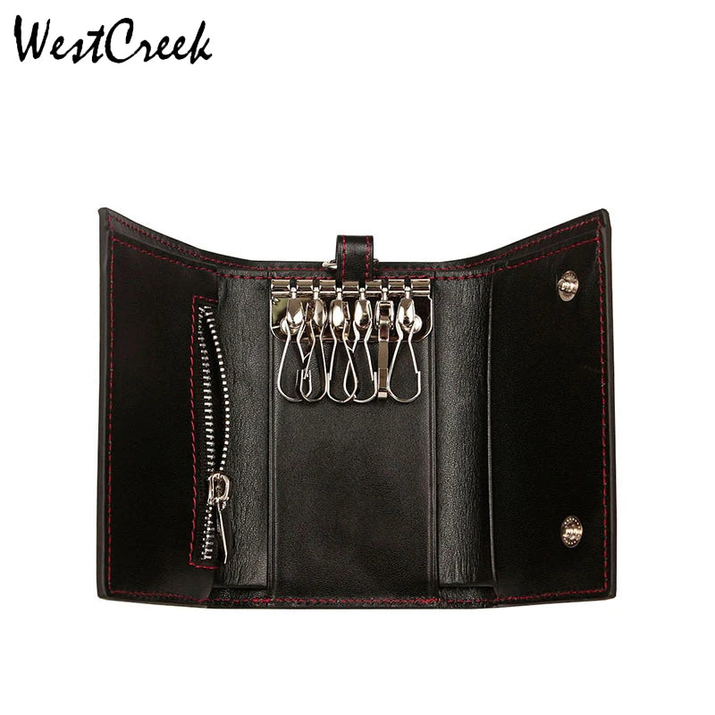 Leather Carbon Fiber RFID Key Holder Organizer Pouch Key Wallets